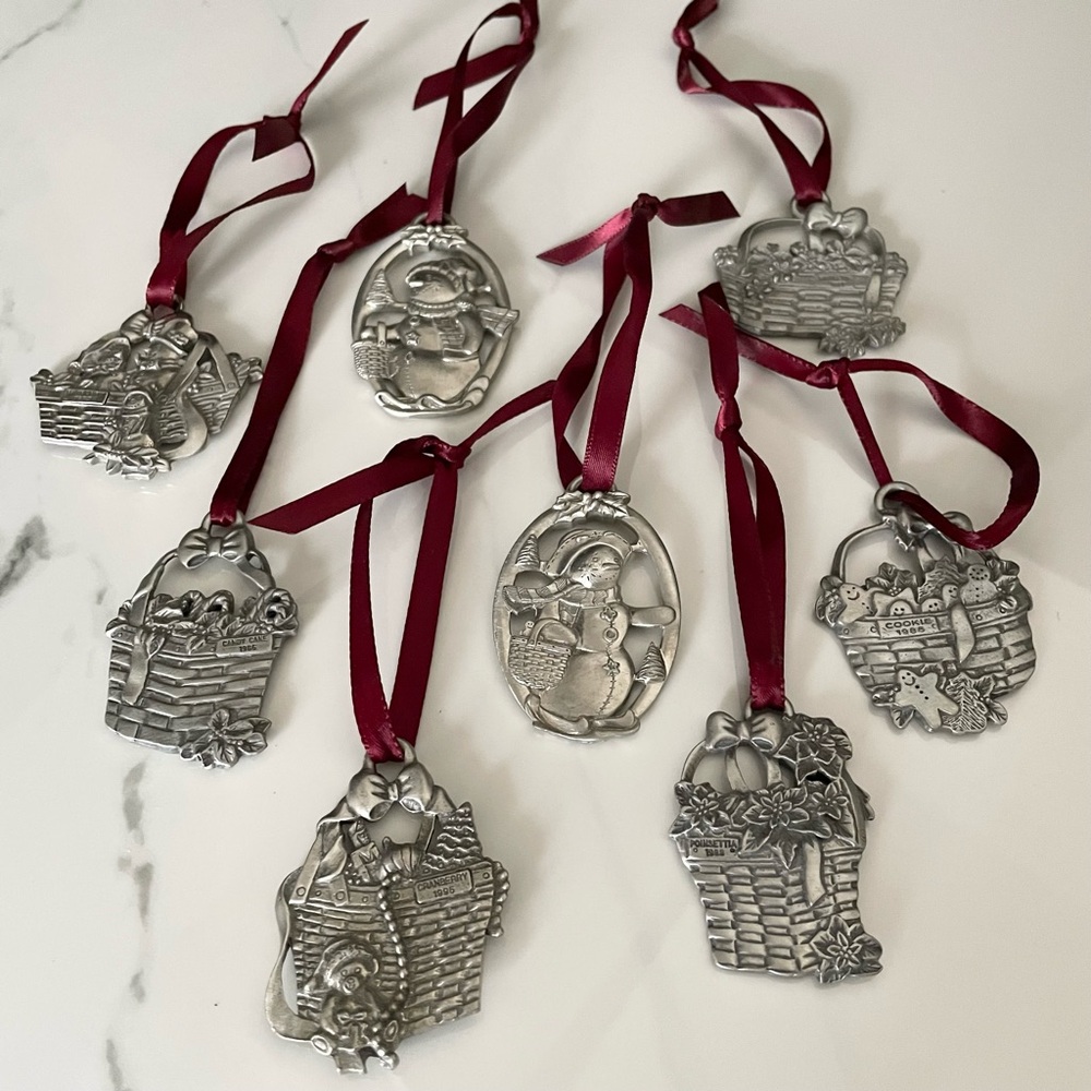 SET of 8 Pewter Christmas Ornaments by Longaberger